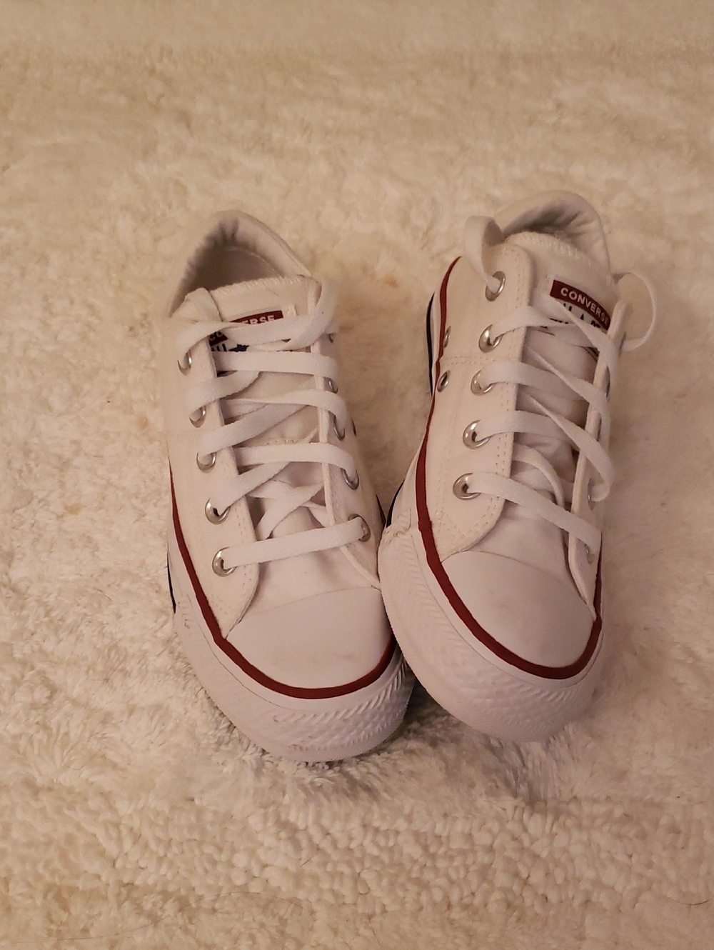 Converse  White Low-Top Sneakers with Red Trim